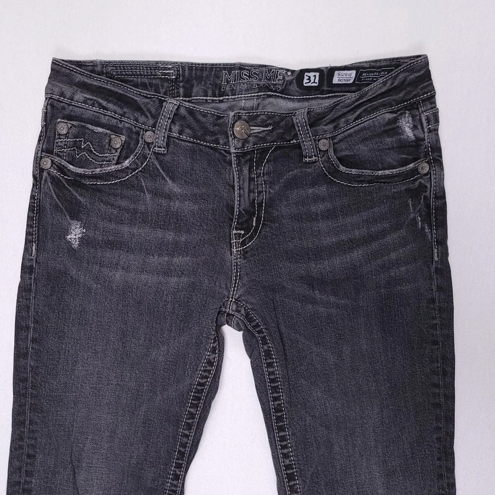 Miss Me Jeans Sunny Skinny Gray‎ Distressed Denim Women Size 31
